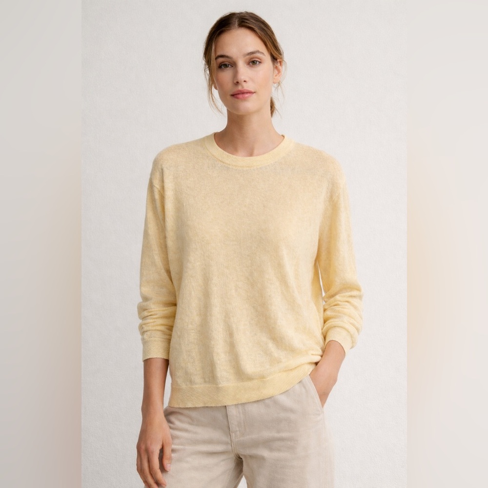 Butter Yellow Linen Blend Crewneck Sweater
